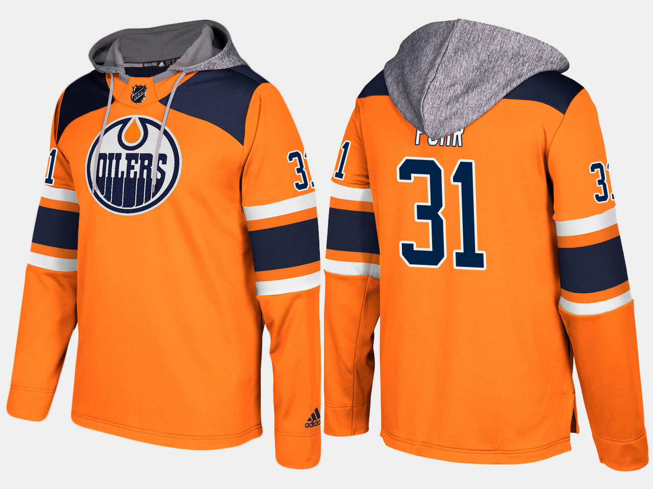 Men NHL Edmonton oilers retired #31 grant fuhr orange hoodie->edmonton oilers->NHL Jersey